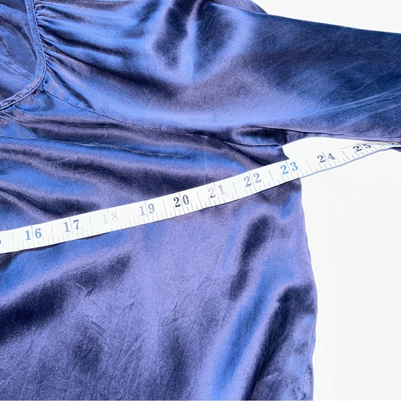 BCBG MaxAzria 100% Silk Navy Drop Waist Blue Midi Relaxed Fit Dress Small - Picture 12 of 13